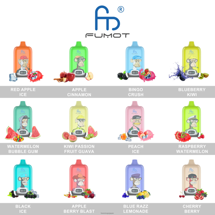 Fumot factory - 使い捨てベイプポッド 12000 - 20ml (1 個) イチゴキウイ Fumot Digital Box 802NF150